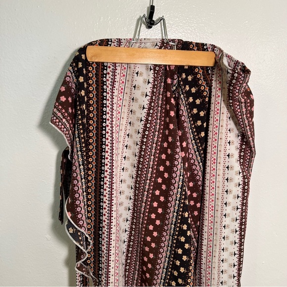 True Wrap Maxi Skirt Black Brown Floral Geometric Boho - Picture 9 of 10